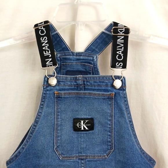 Calvin Klein Girls jumper skirt Blue Jeans Monogram Logo Straps Denim skirtalls - Picture 3 of 6